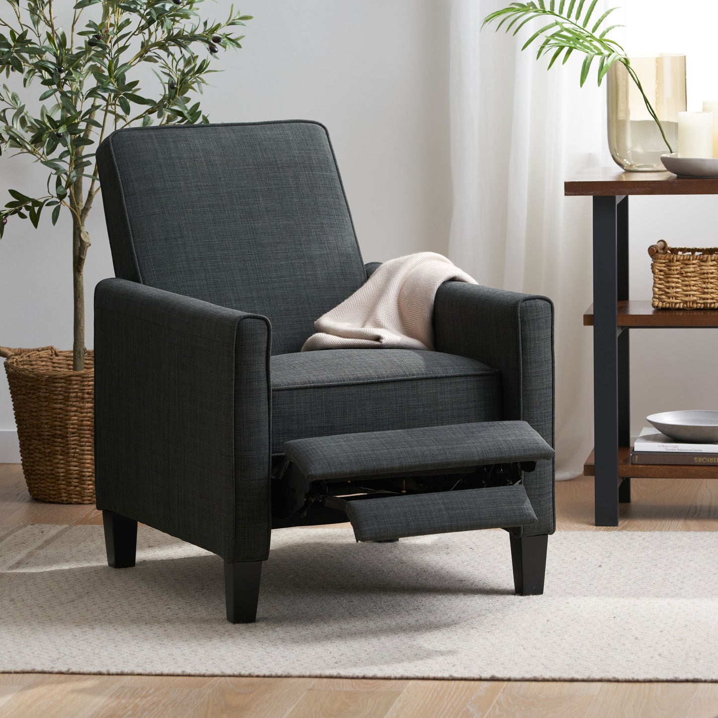 Linen Push Back Chair For Elegant Home - Dark Gray