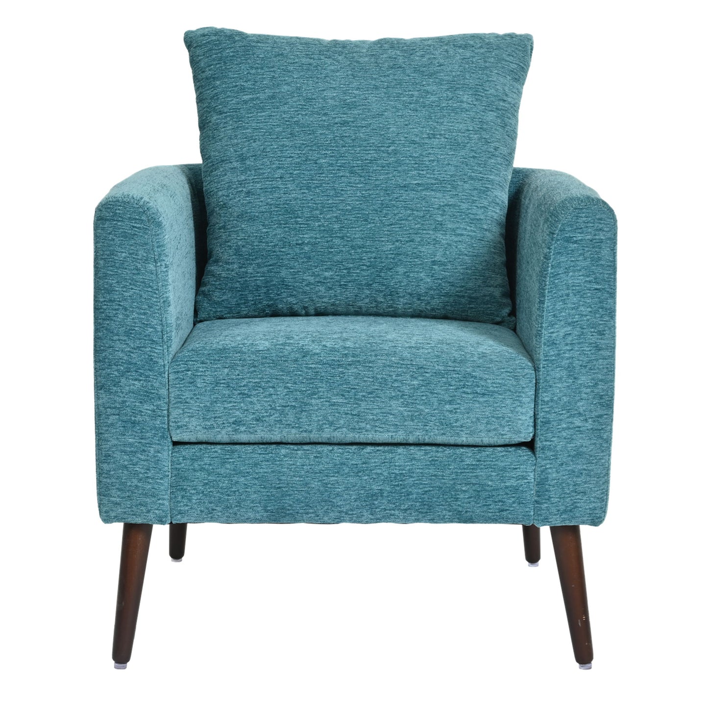 Accent Chair, Boucle Chair, Barrel Chair, Fabric Armchair Club Chair, Upholstered Arm Chair With Solid Wood Legs, Waist Pillow, Padded Single Chair For Living Room / Bedroom / Study / Waiting Room - Teal