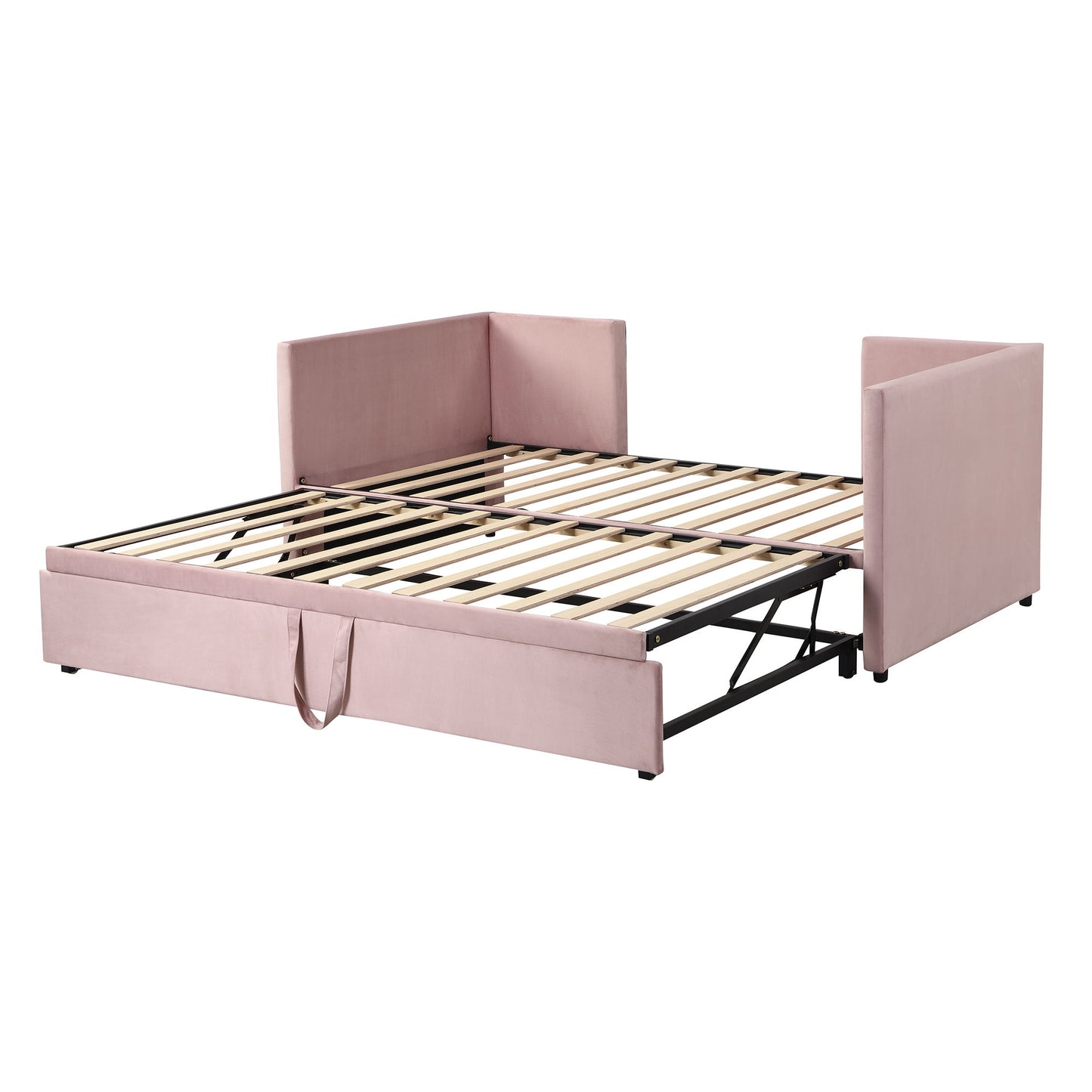 Twin Size Upholstered Daybed With Pop Up Trundle - Pink