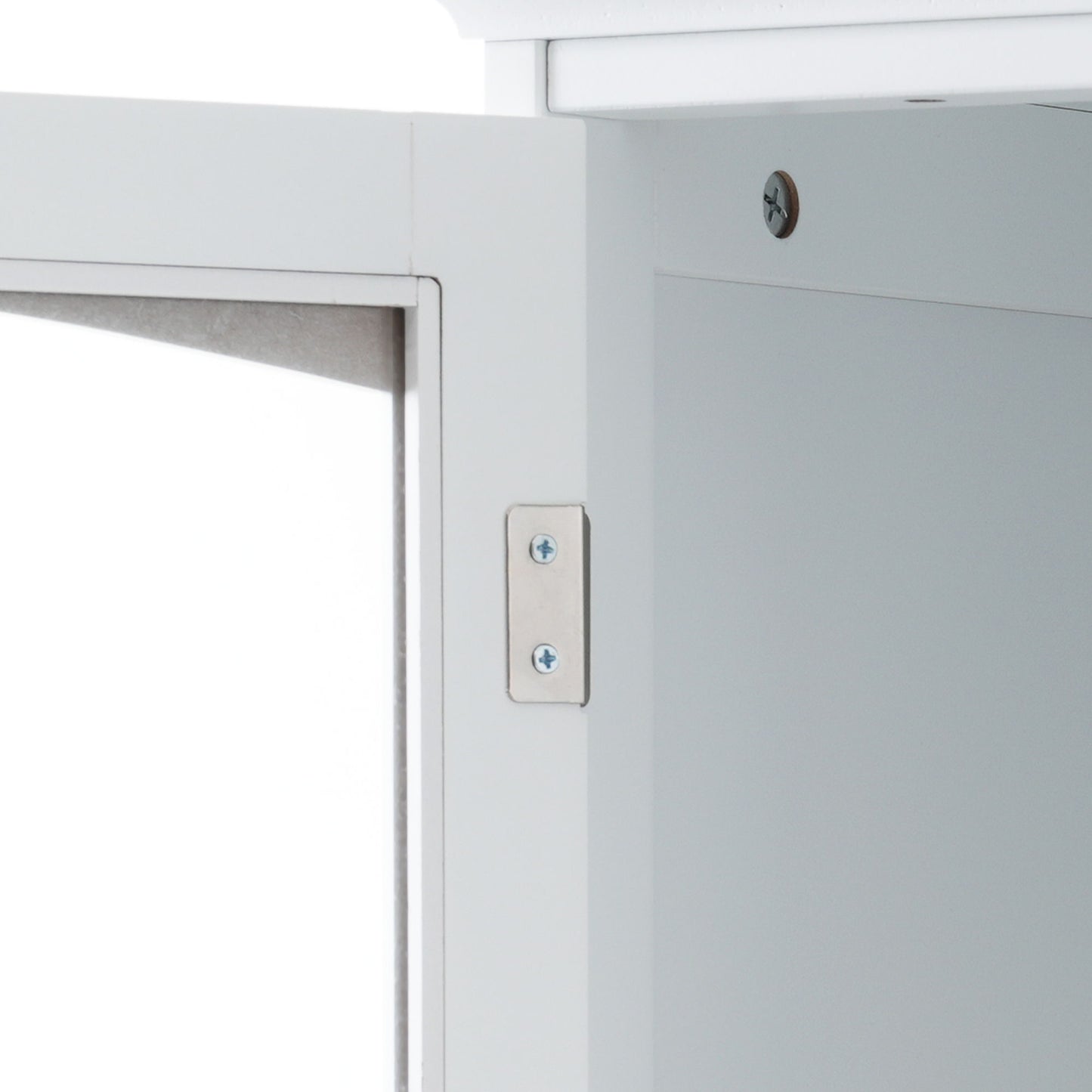 Tall Bathroom Storage Cabinet With Glass Doors, Free-Standing, Two Drawers, And Adjustable Shelves, MDF Board, Painted Perfect For Displaying Your Favorite Items - White