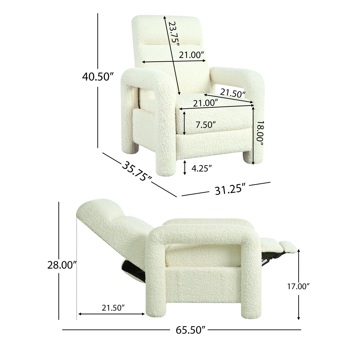 Push Back Recliner Armchair Upholstered Single Sofa With Adjustable Backrest For Living Room - Beige