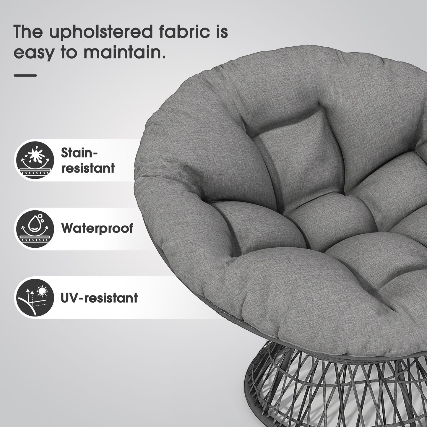 Ergonomic Wicker Chair With Cloud Thick Density Cushion, 3 Proof Cover High Capacity Iron Frame Fluid 360ÔøΩÔøΩÔøΩÔøΩÔøΩÔøΩÔøΩÔøΩÔøΩÔøΩÔøΩÔøΩÔøΩÔøΩÔøΩ Swivel - Gray