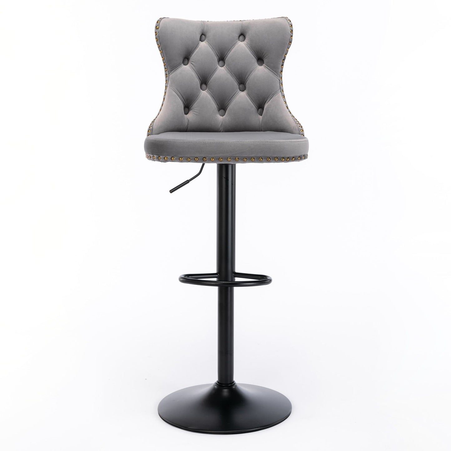 Swivel Velvet Barstools Adjusatble Seat Height , Modern Upholstered Bar Stools With Backs Comfortable Tufted For Home Pub And Kitchen Island (Set of 2) - Gray