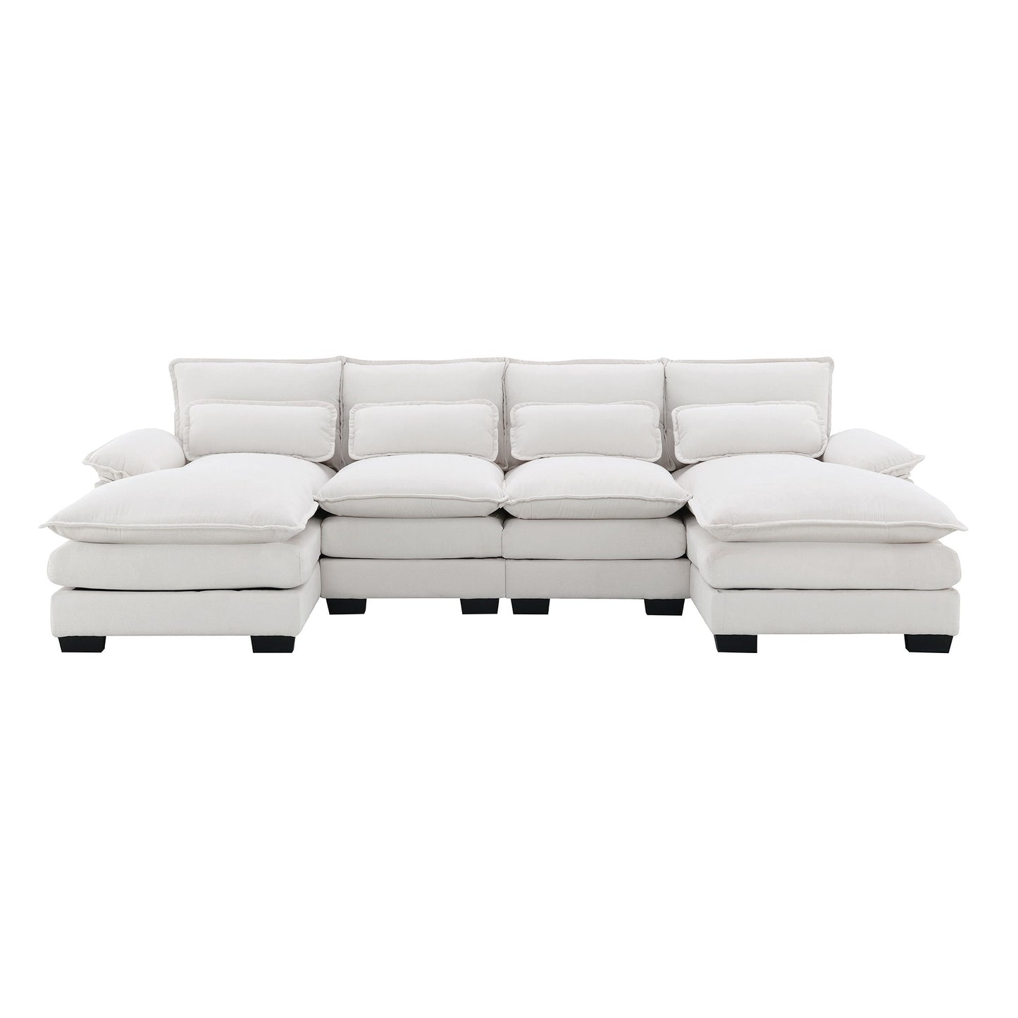 Modern U-Shaped Sectional Sofa With Waist Pillows, 6 Seat Upholstered Symmetrical Sofa Furniture, Sleeper Sofa Couch With Chaise Lounge - White