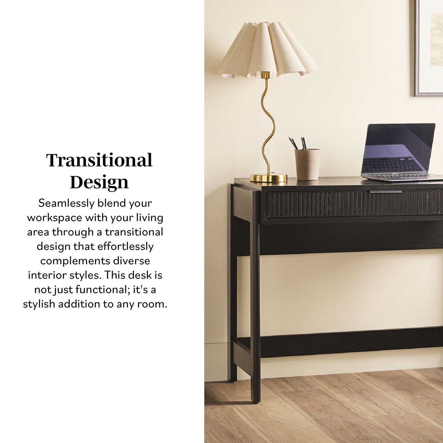Transitional Reeded Writing Desk With Drawer - Black