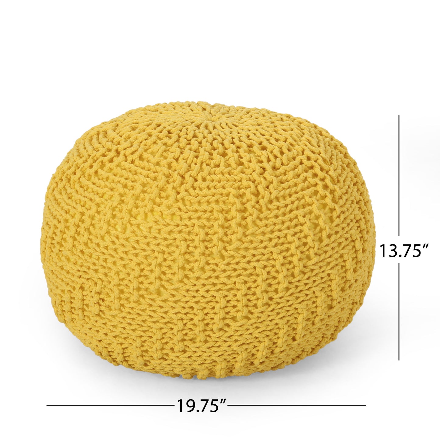 Bordeaux - Knitted Cotton Round Pouf, Versatile Ottoman Or Floor Cushion - Yellow