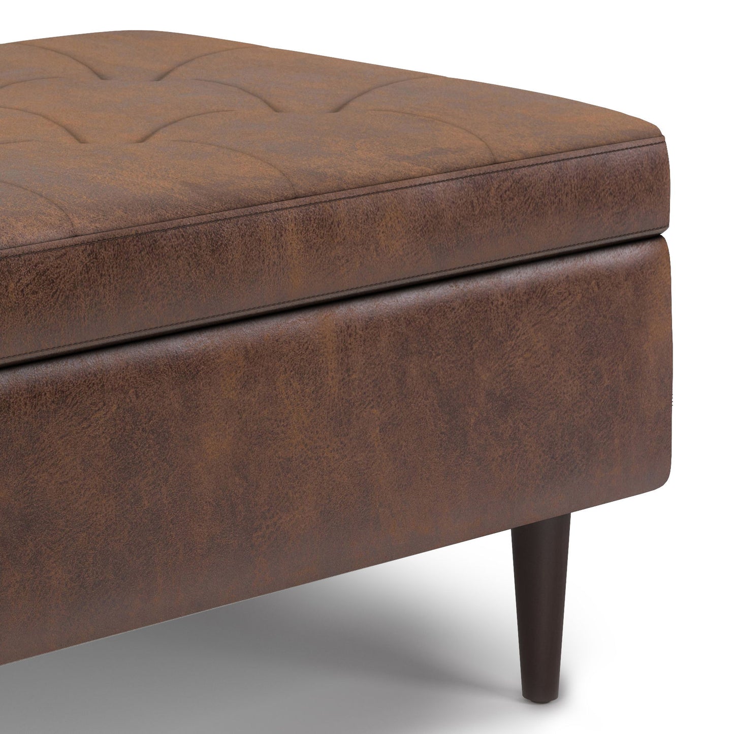Shay - Mid Century Small Coffee Table Storage Ottoman - Distressed Chestnut Brown