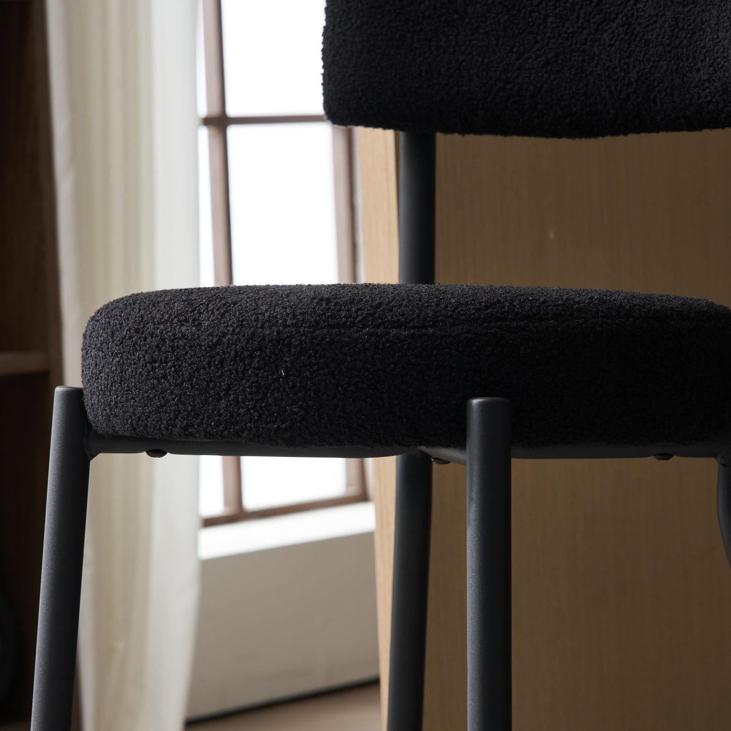 Modern Teddy Fabric Upholstered Bar Stools (Set of 2)- Black