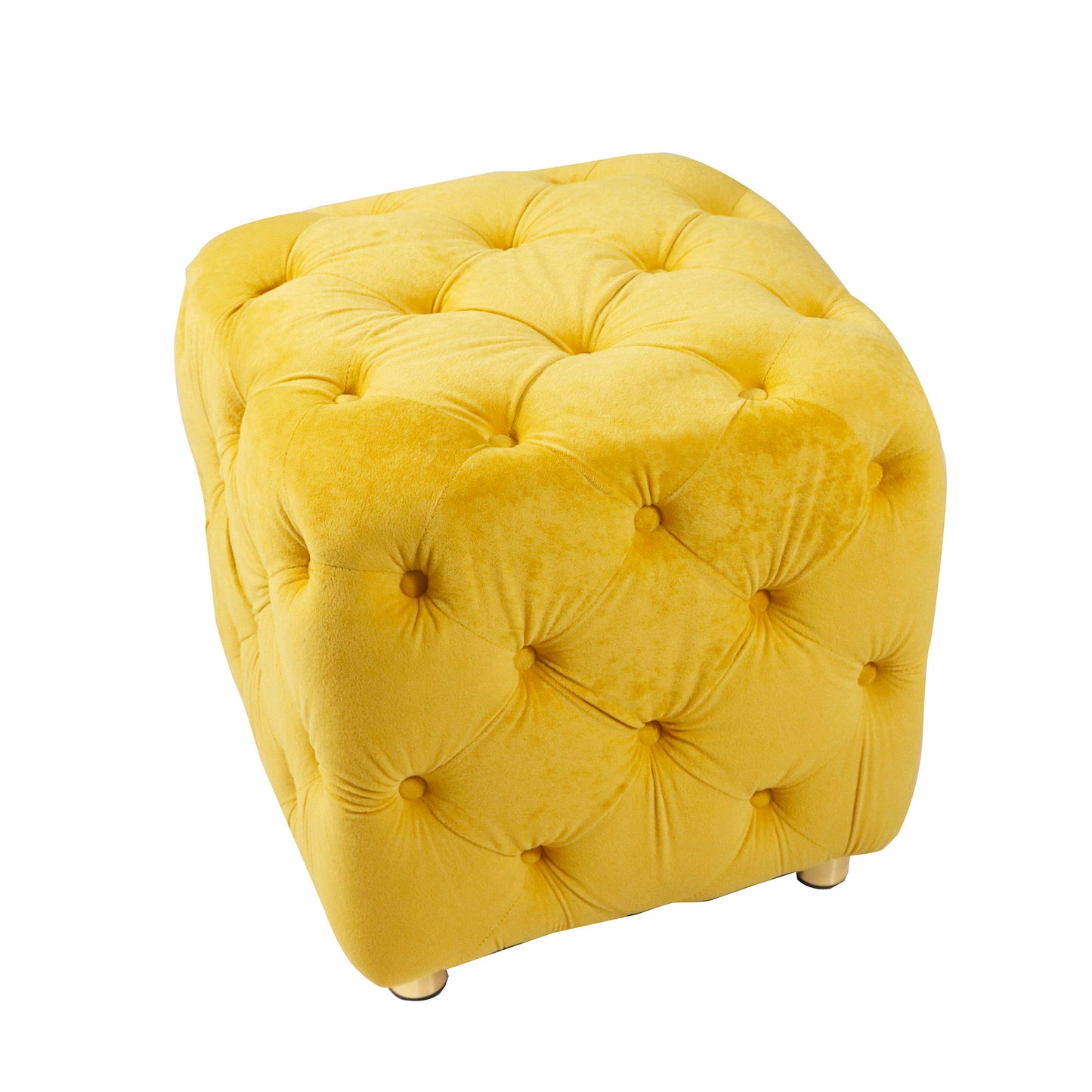 Modern Velvet Upholstered Ottoman, Exquisite Small End Table, Soft Foot Stool, Dressing Makeup Chair, Comfortable Seat For Living Room, Bedroom, Entrance - Yellow