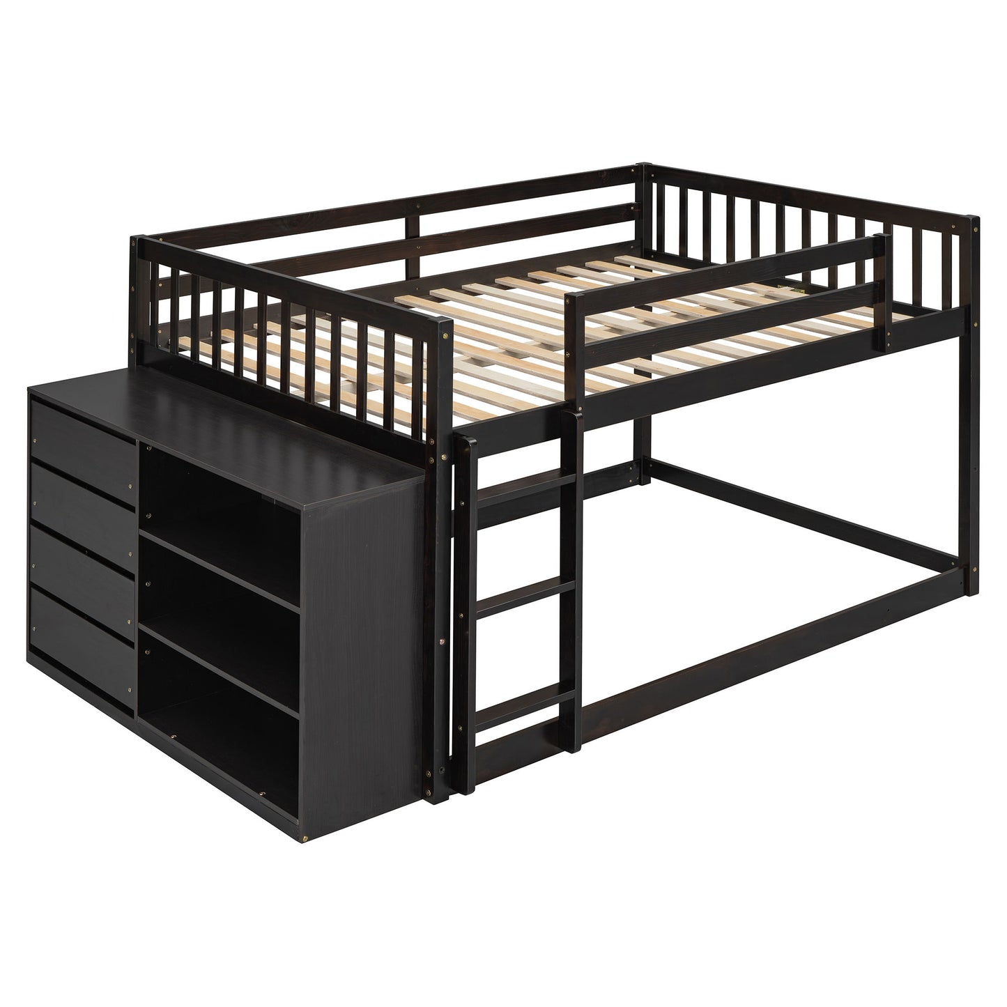 Full Over Full Bunk Bed With Storage Drawers And Shelves - Espresso