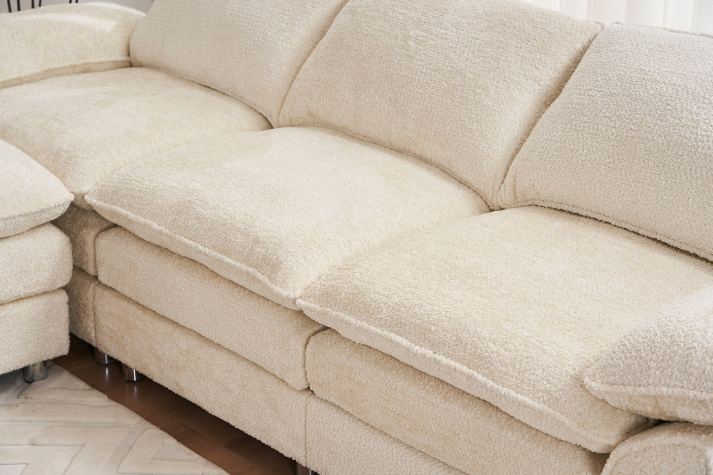 Modern Deep 3 Seat Sofa Couch With Ottoman, Polyester Sofa Sleeper Comfy Upholstered Furniture For Living Room - Beige