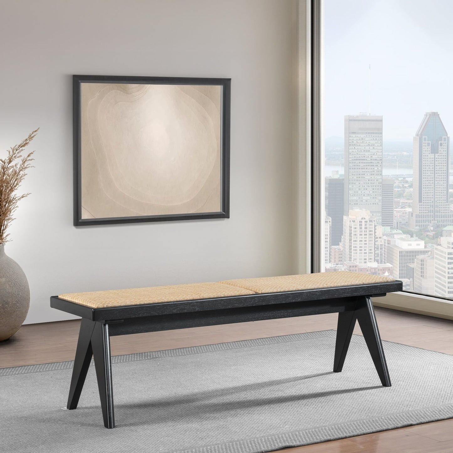 Keira - Bench - Black / Rattan