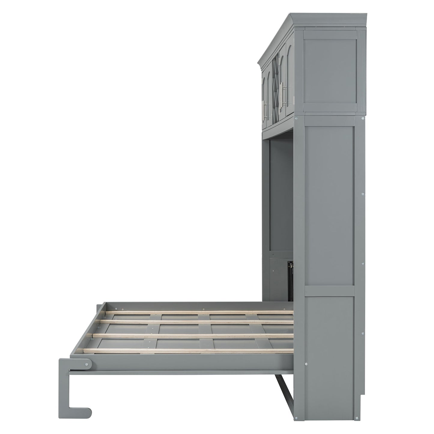 Queen Size Murphy Wall Bed With Top Cabinets & Wine Rack - Gray