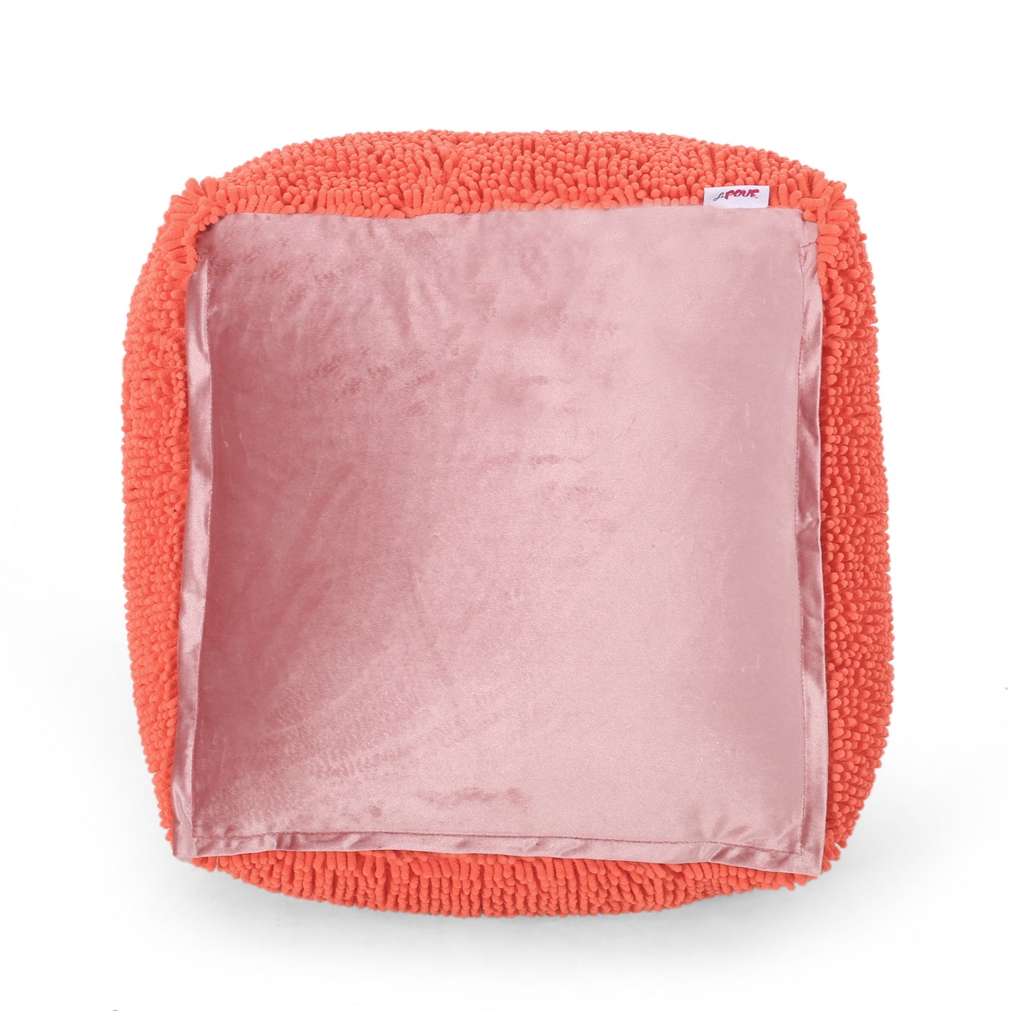 Spongy - Microfiber Square Pouf With Cozy Texture - Coral