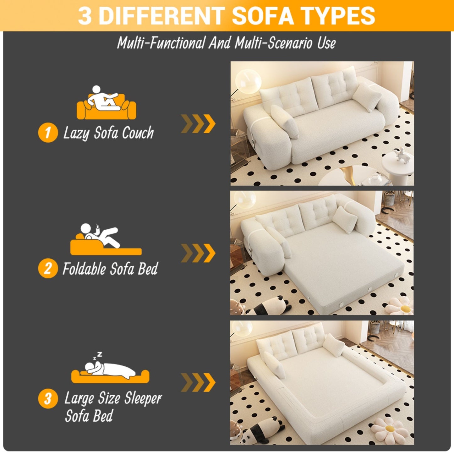 Human Dog Bed, Lazy Sofa Couch, Multifunctional Foldable Sofa Bed, 3 In 1 Teddy Fabric Sleeper Sofa Bed For Living Room Guest Bed, Playroom - Beige