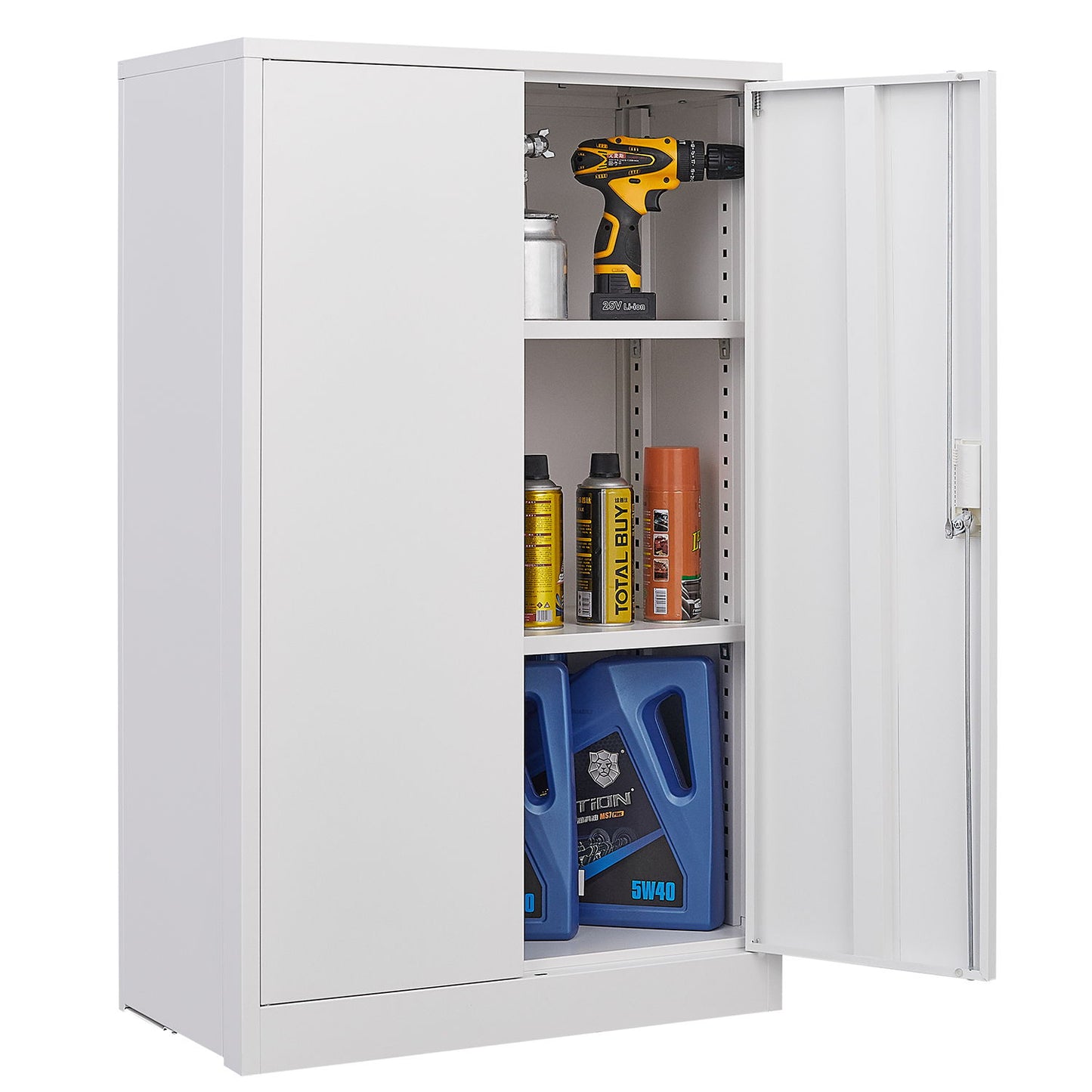 Metal Storage Cabinet With Locking Doors And Adjustable Shelf, Folding Filing Storage Cabinet, Folding Storage Locker Cabinet For Home Office, School, Garage - White