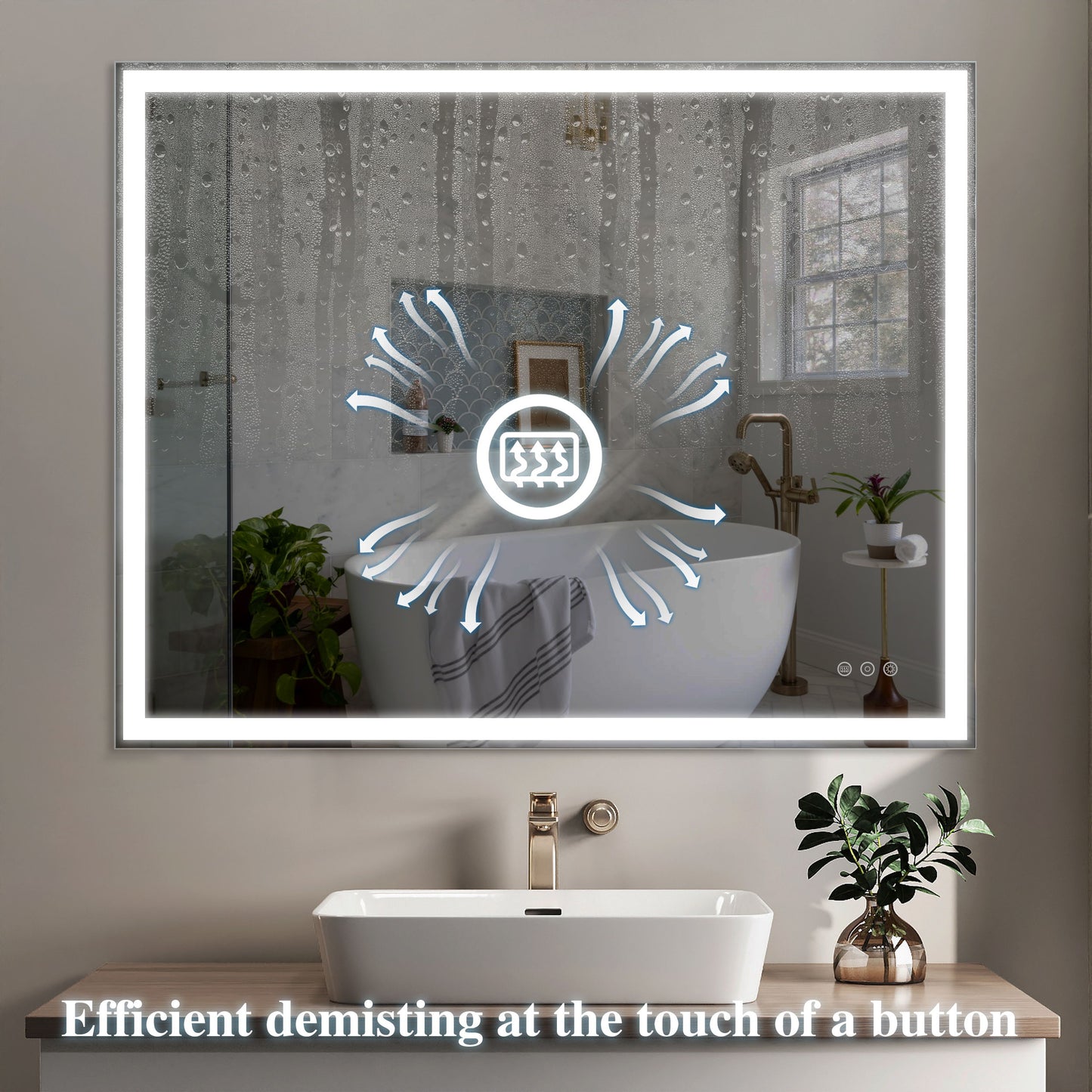 LED Bathroom Vanity Mirror, Wall Mounted Adjustable White / Warm / Natural Lights Anti-Fog Touch Switch With Memory Modern Smart Large Bathroom Mirrors - Silver
