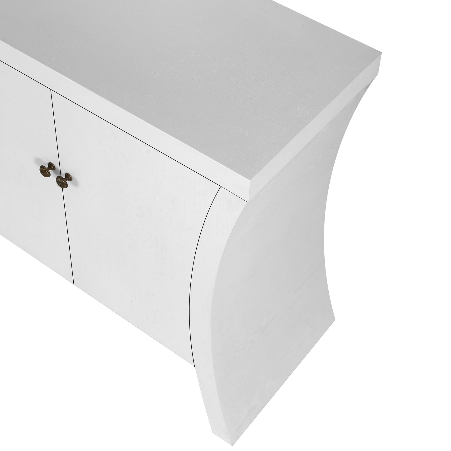 Refined Industrial 4 Door Credenza With Wooden Arc Legs & Bronze Clasps, Advanced Storage Design - White