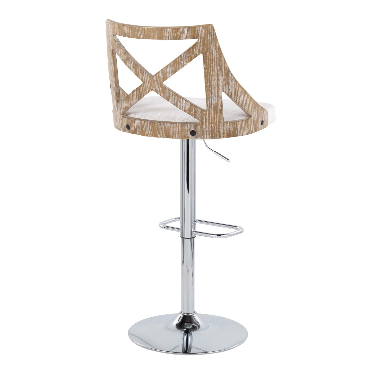 Charlotte - Farmhouse Adjustable Height Barstool With Swivel Rounded Rectangle Footrest (Set of 2) - Chrome / White Washed / Cream
