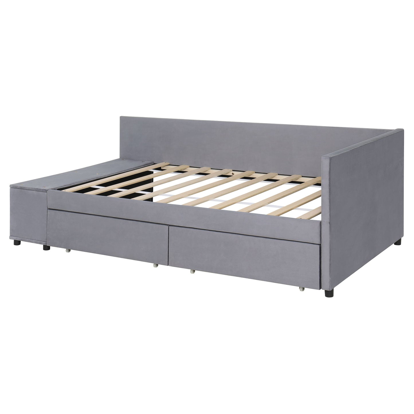Twin L Shaped Upholstered Platform Bed With Storage Drawers - Gray