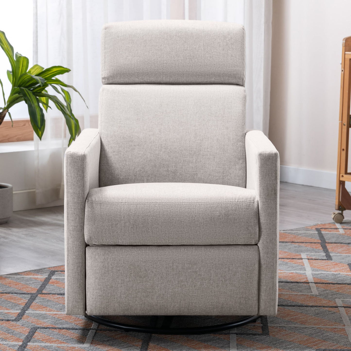 Modern Upholstered Rocker Nursery Chair Plush Seating Glider Swivel Recliner Chair - Tan