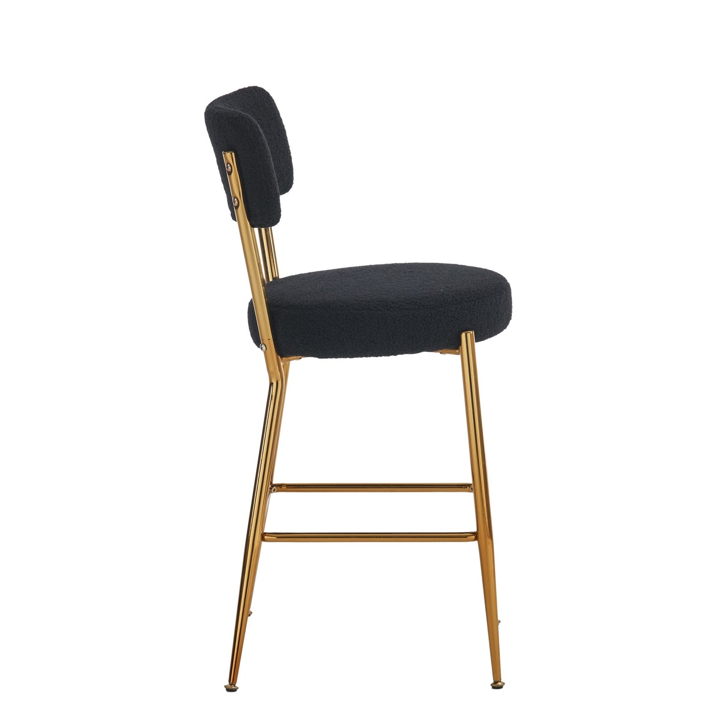 Modern Teddy Fabric Upholstered Bar Stools (Set of 4) - Black / Gold