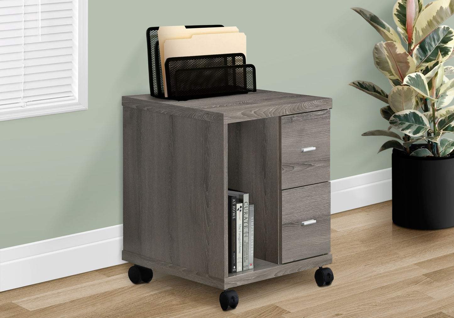 Office, File Cabinet, Printer Cart, Rolling File Cabinet, Mobile, Storage, Contemporary & Modern - Taupe