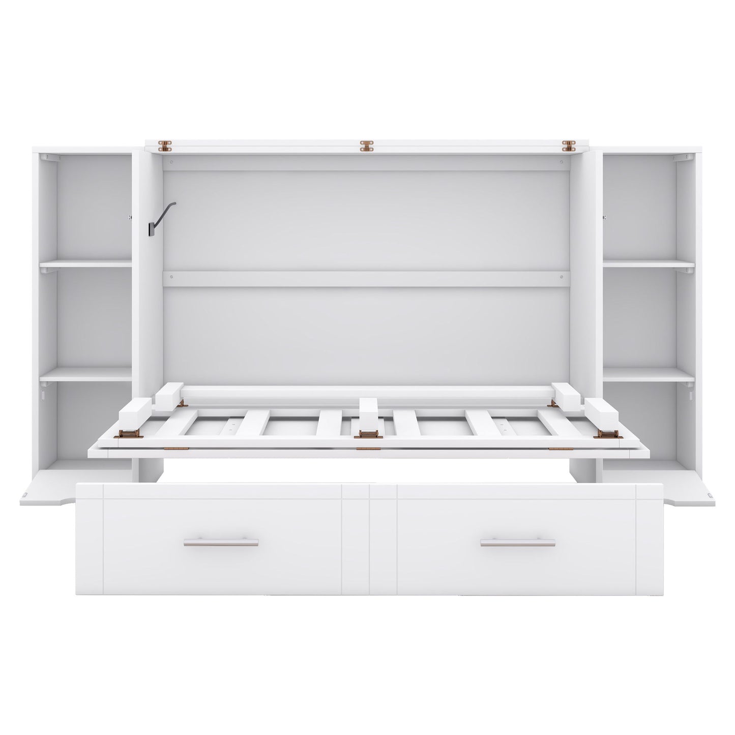 Full Size Murphy Bed With Shelves, Drawers And USB Ports - White