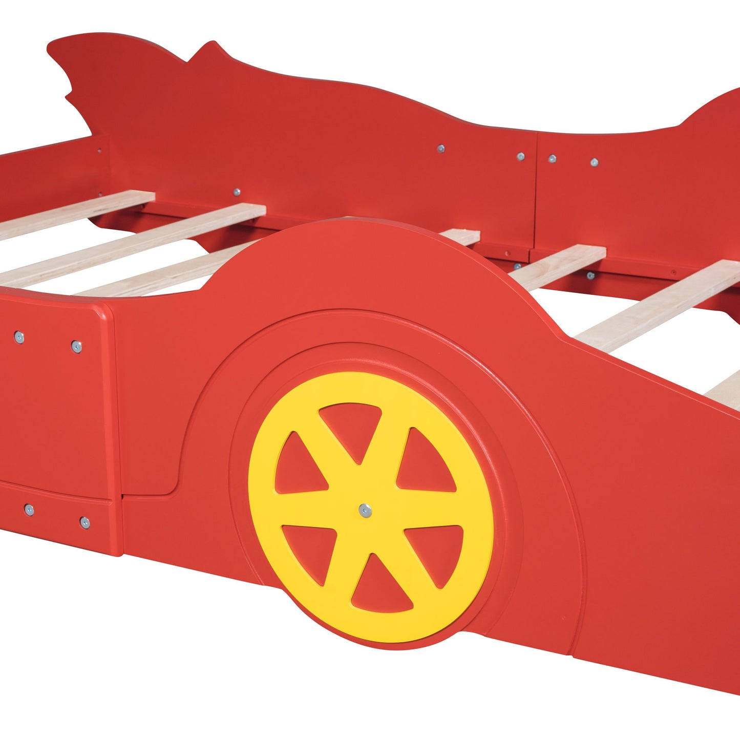 Full Size Race Car Shaped Platform Bed & Wheels - Red