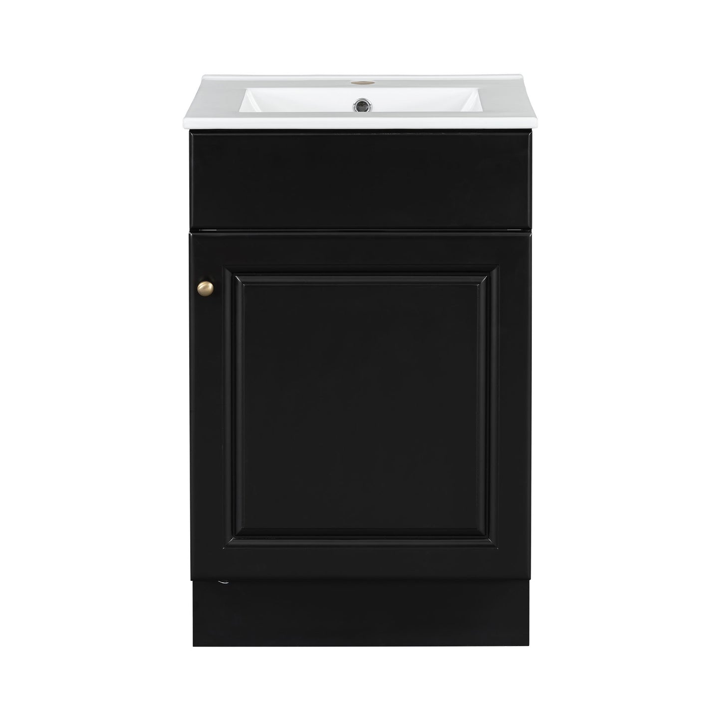 20" Bathroom Vanity With Sink, Freestanding Cabinet With Door Shelf And Adjustable Shelf, And Ceramic Construction - Black