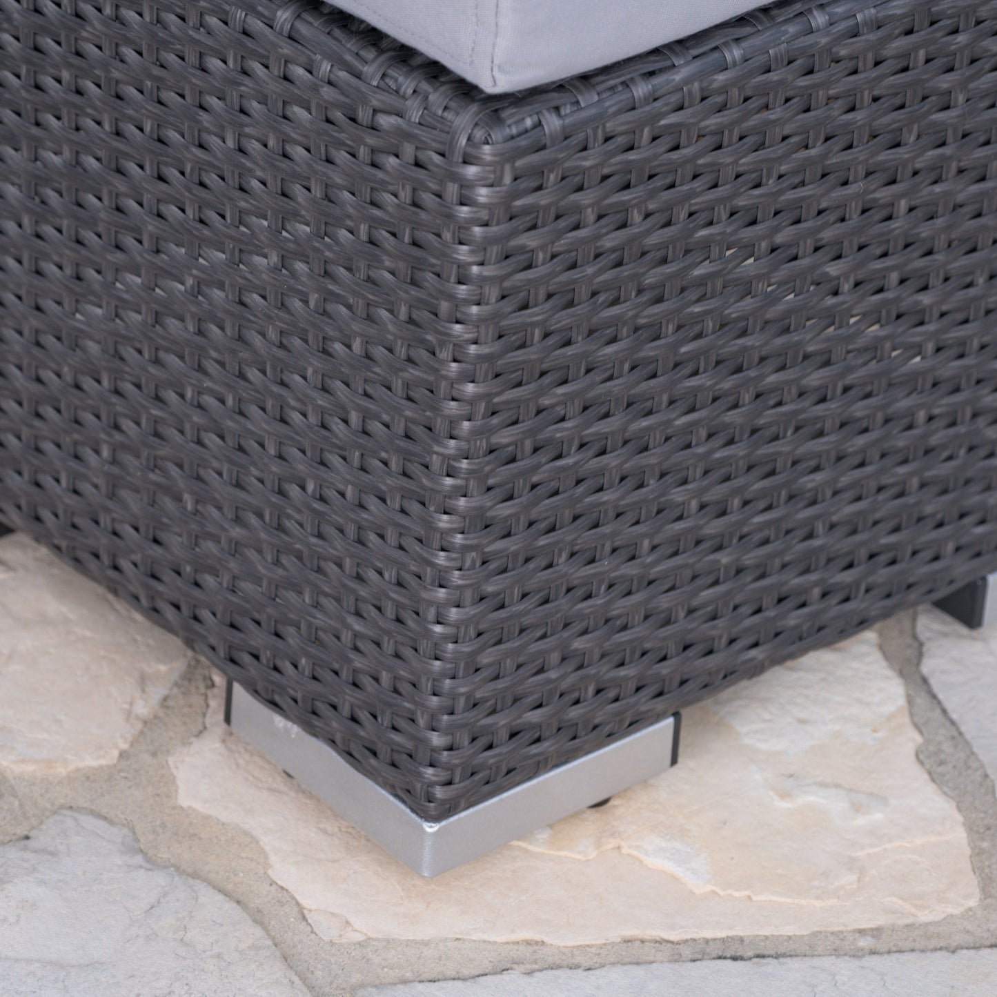 Santa Rosa - Outdoor Lounge Ottoman Rattan Waterproof Fabric - Gray / Silver