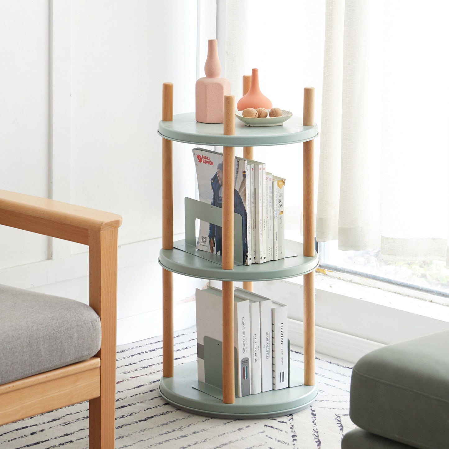 Storage Shelf, 360ÔøΩÔøΩÔøΩÔøΩÔøΩÔøΩÔøΩÔøΩÔøΩÔøΩÔøΩÔøΩÔøΩÔøΩÔøΩ Rotating Bookshelf, 3 Tier Bookcase With Large-Capacity Storage Space, Multifunctional Storage Rack, Compact Design For Living Room - Natural