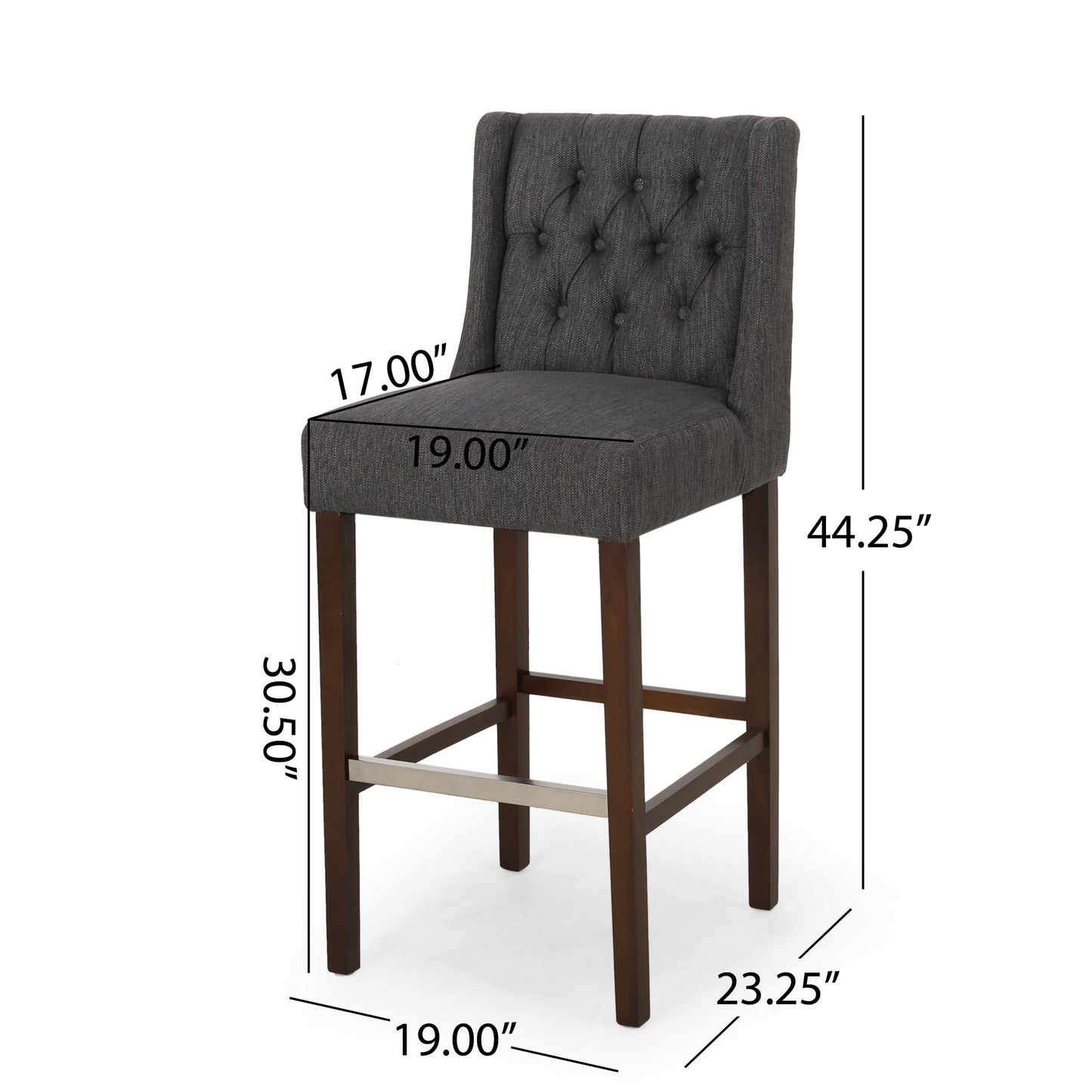 Solstara - Upholstered Fabric Dining Barstool With Button Tufted And Wing Back - Charcoal