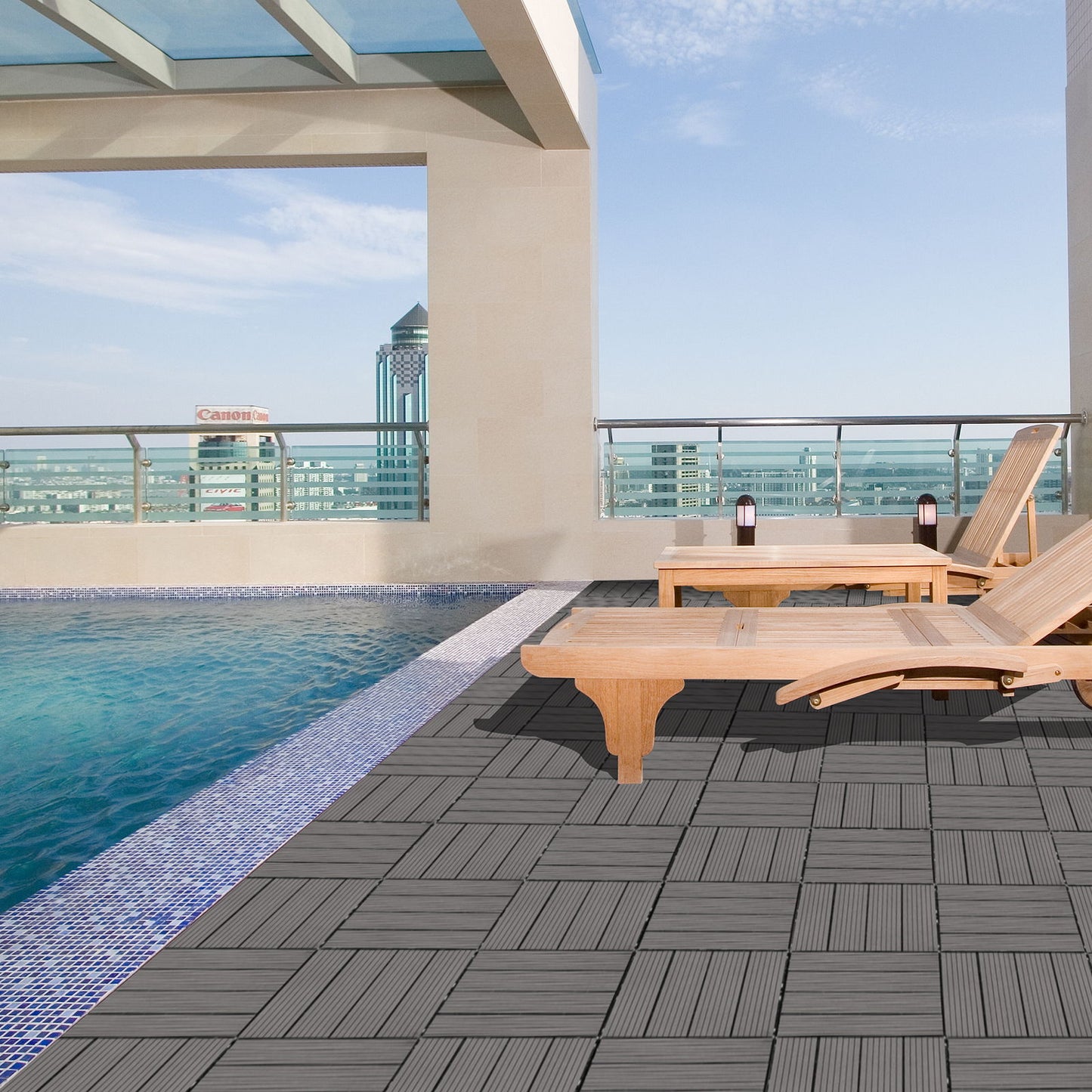 Wood Plastic Composite Deck Tiles (Set of 20), Sustainable Composite Decking Resist Rust, Water, Weather, Easy To Diy & Maintain, Ideal For Patios, Balconies, Rooftops - Light Gray