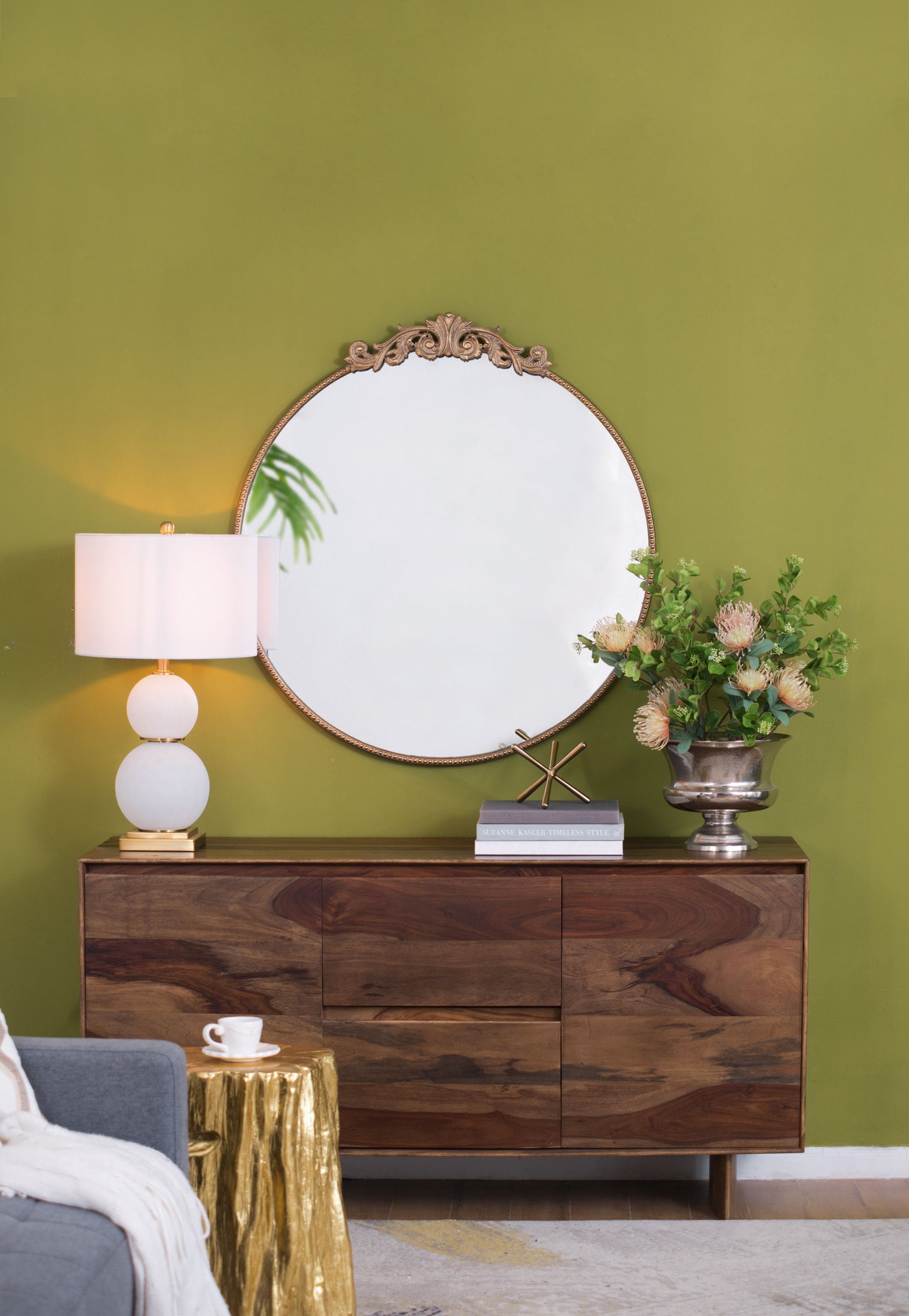 Round Wall Mounted Mirror With Frame For Bathroom Living Room - Gold