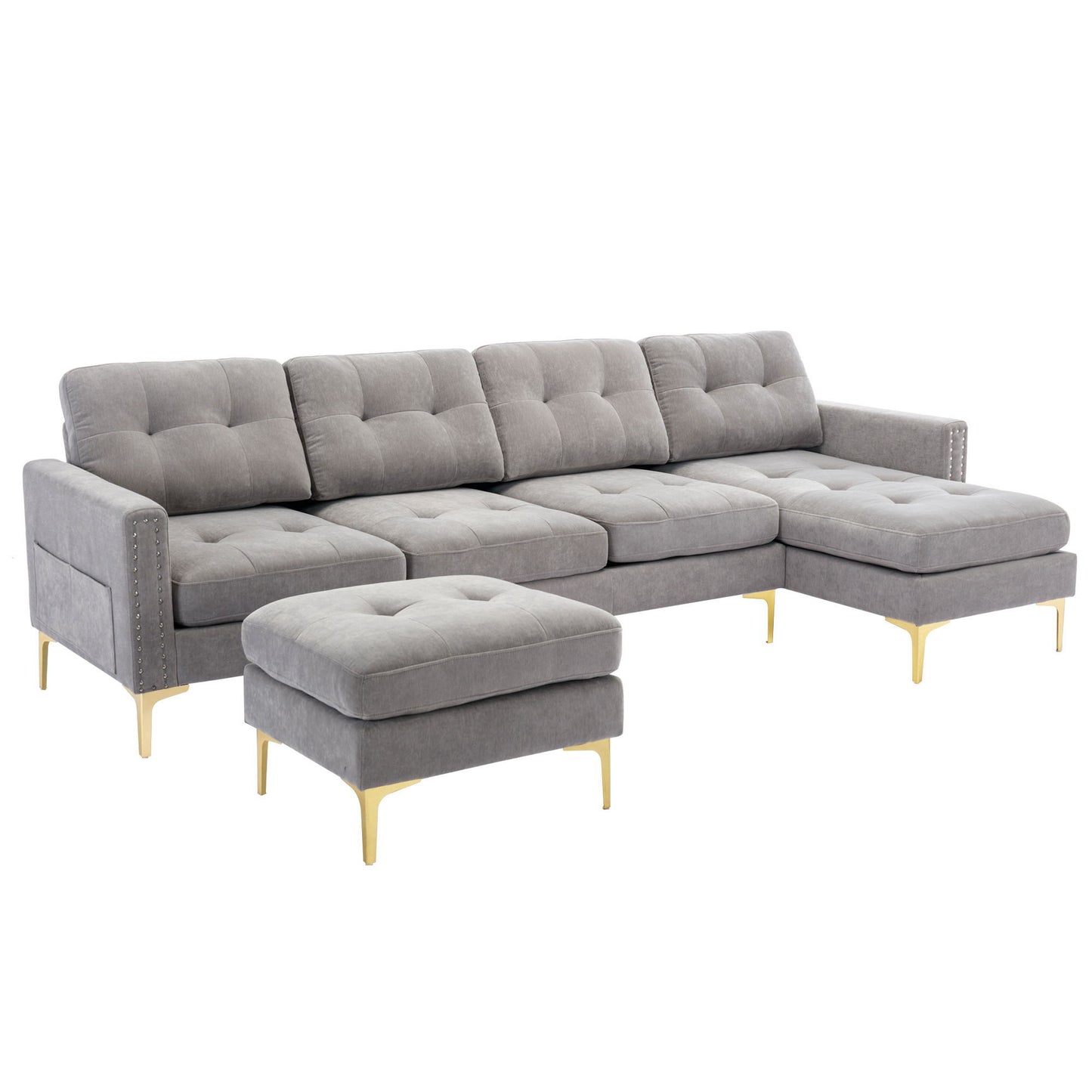Convertible Sectional Sofa Couch With Movable Ottoman - Light Gray