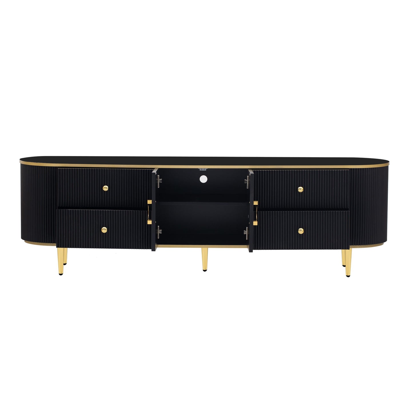 Modern TV Stand For TVs Up To 80", Entertainment Center With 4 Drawers And 1 Cabinet, Wood TV Console Table With Handles For Living Room - Black
