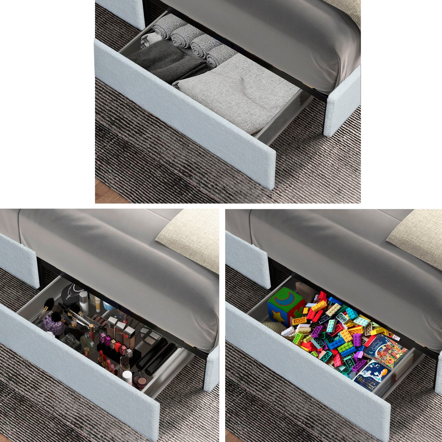 Anda - Queen Boucle Upholstered Platform Bed With Patented 4 Drawers Storage - Ivory