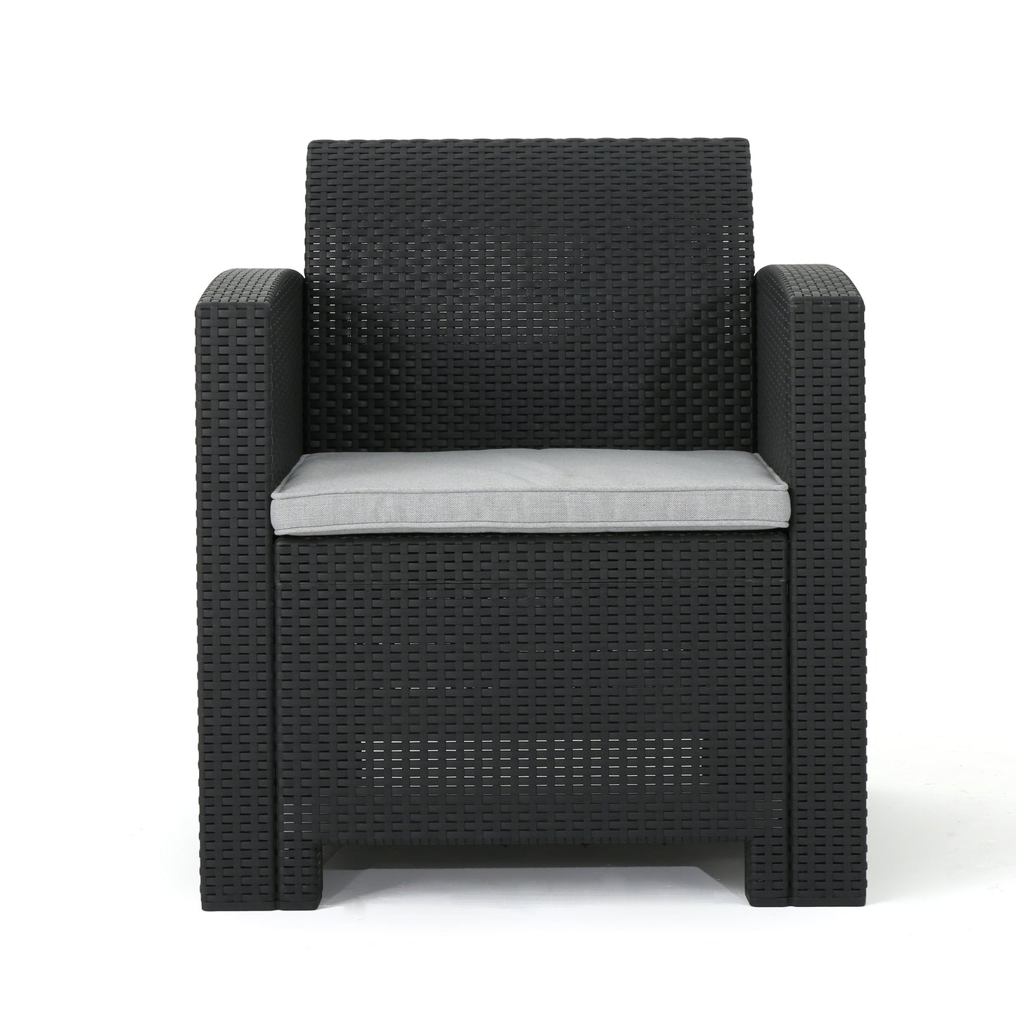 Zephyra - Outdoor 4 Piece Faux Wicker Rattan Chat Set With Water Resistant Cushions - Gray