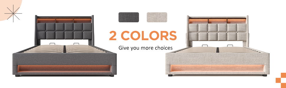 Full Size Upholstered Platform Bed With A Hydraulic Storage System, LED And USB Charging (Without Mattress) - Gray