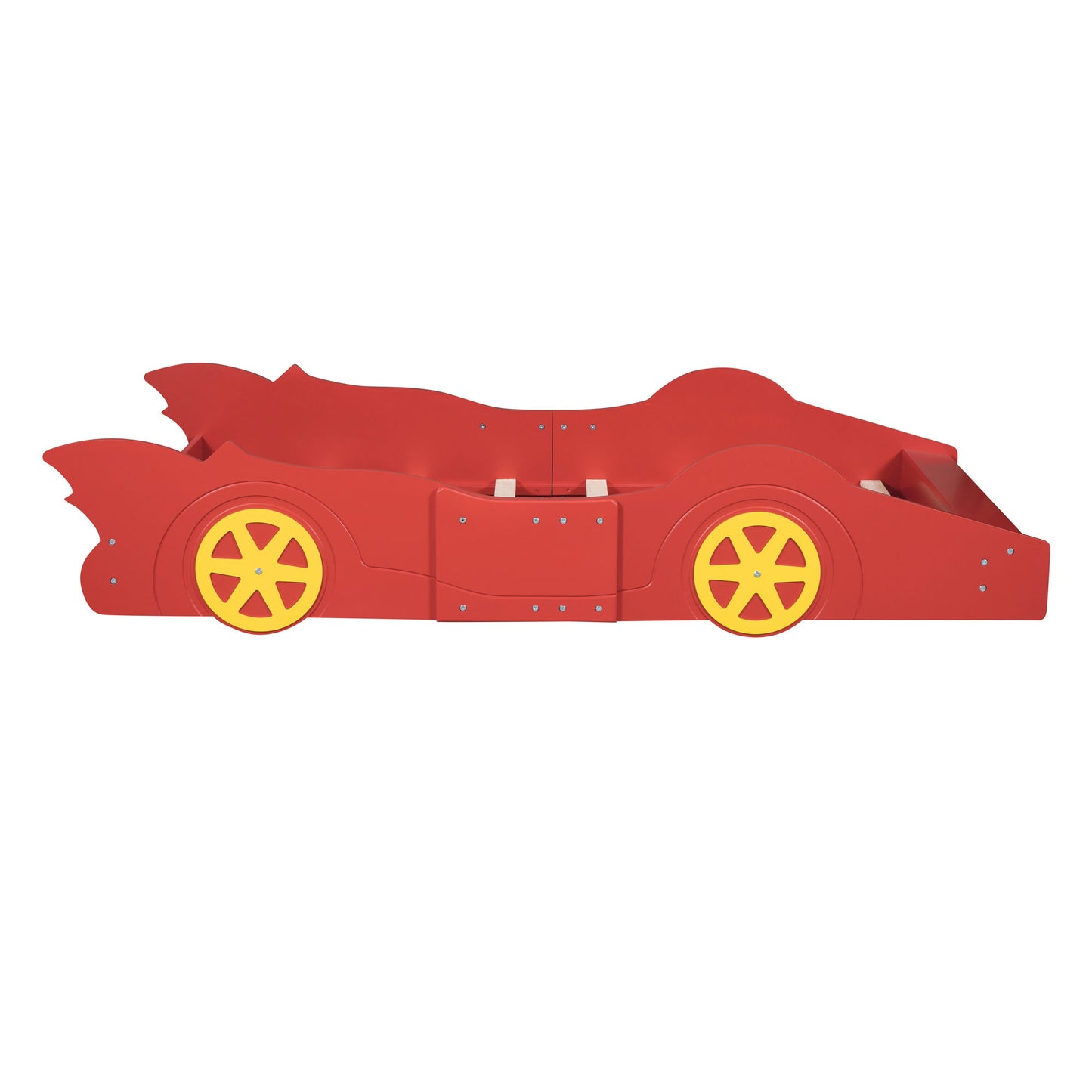 Twin Size Platform Bed Race Car Shaped With Wheels - Red