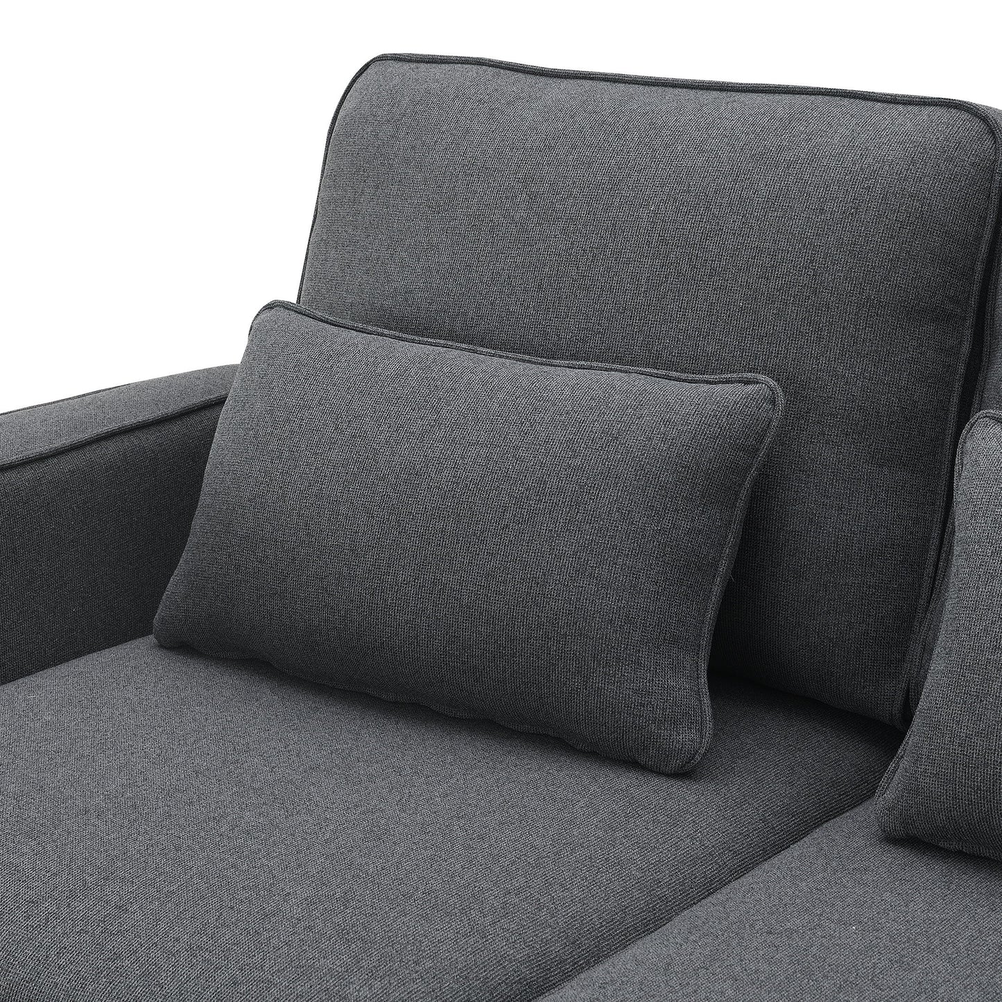 4 Seater Modern Linen Sofa With Armrest Pockets And 4 Pillows, Minimalist Style Couch - Dark Gray
