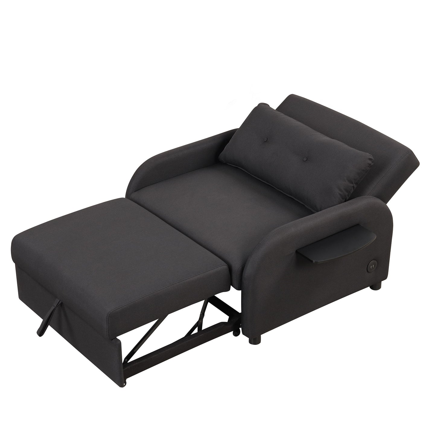 3 In 1 Pull Out Sofa Sleeper With Wing Table And USB Charge - Black