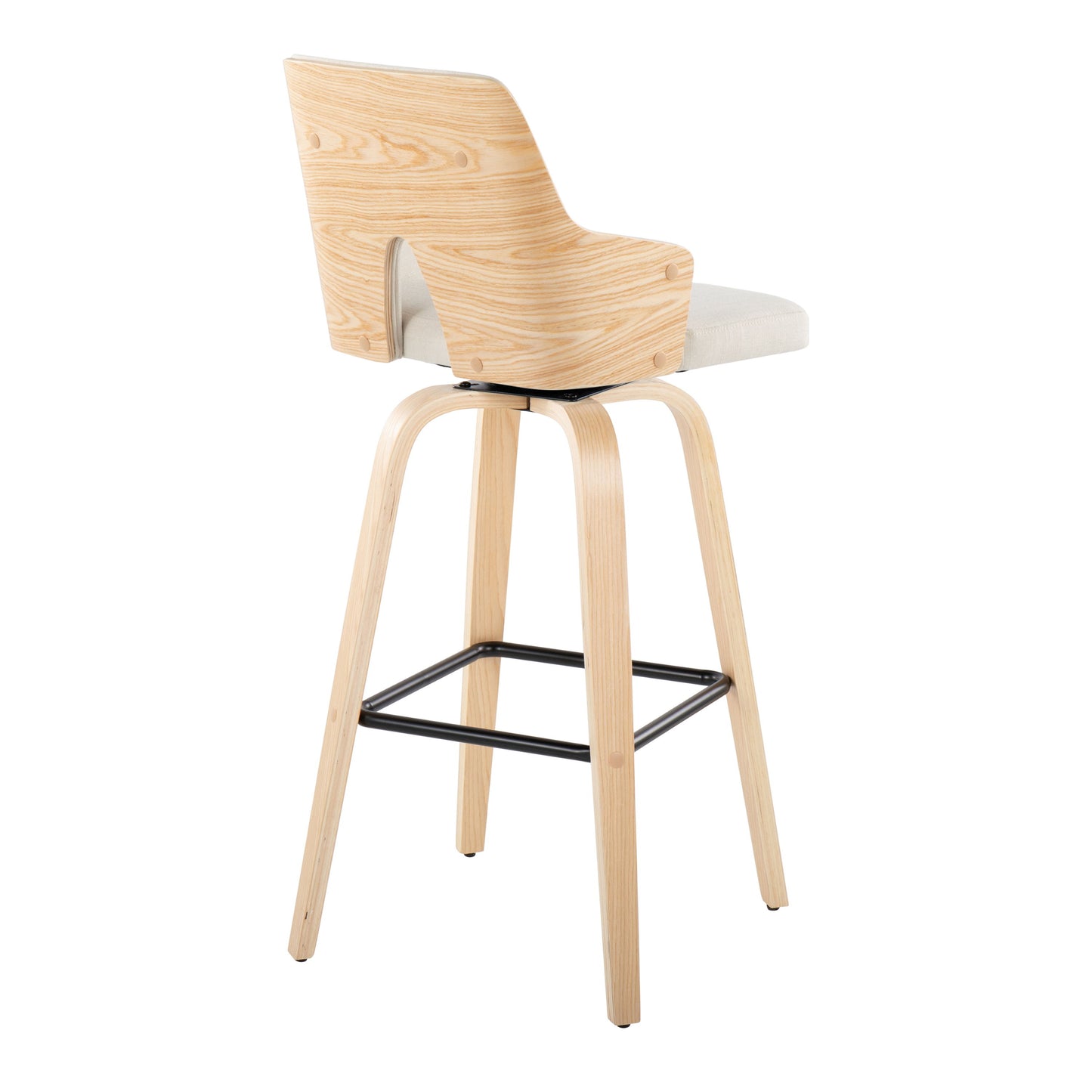 Stella - Contemporary Fixed Height Barstool With Swivel Square Footrest (Set of 2) - Natural / Cream