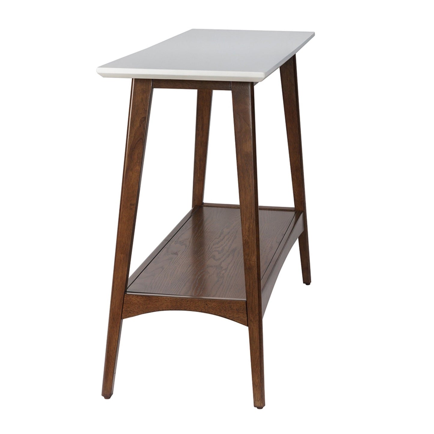 Console Table With Lower Shelf - Off White / Pecan Wood