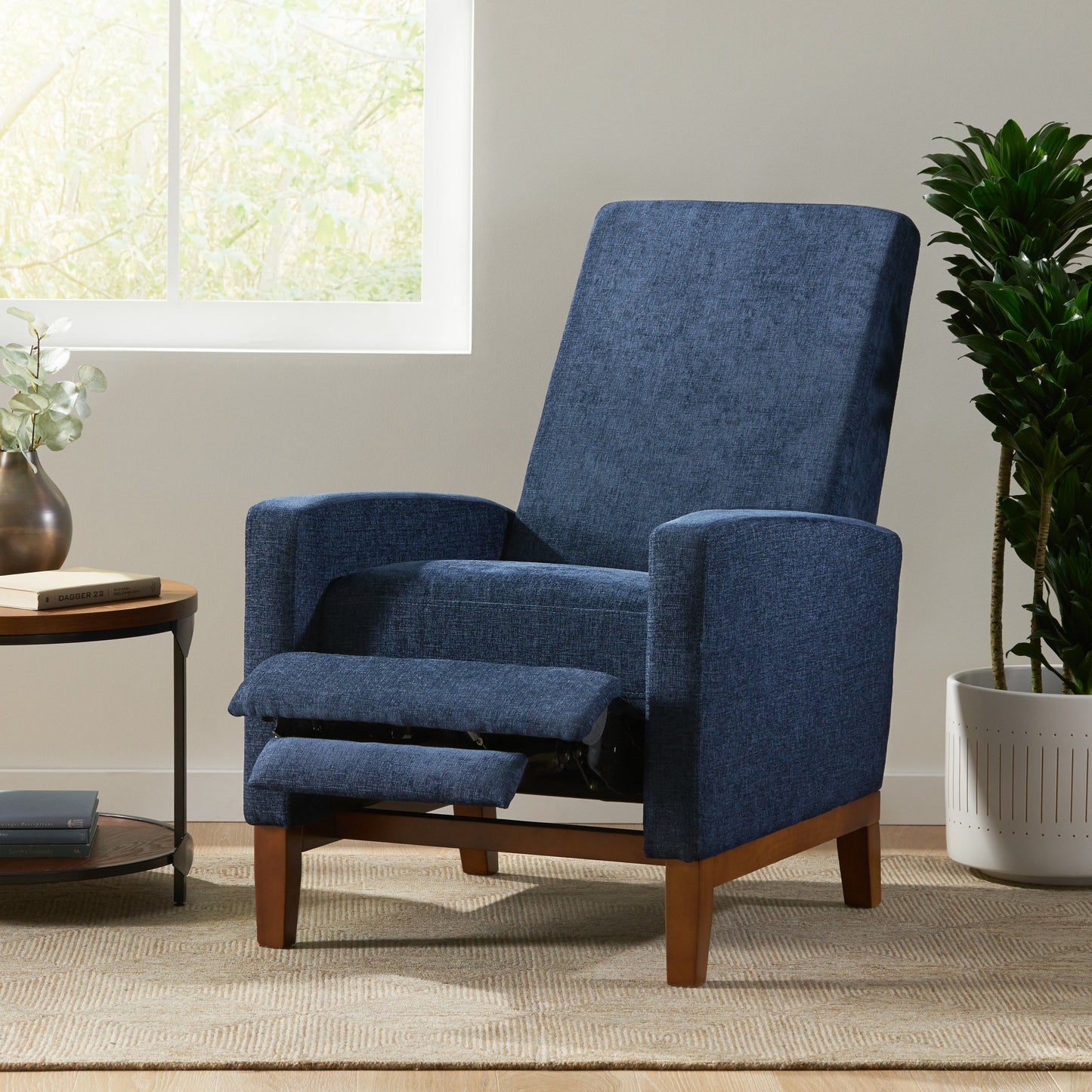 Wide Hand Manual Club Recliner - Navy Blue