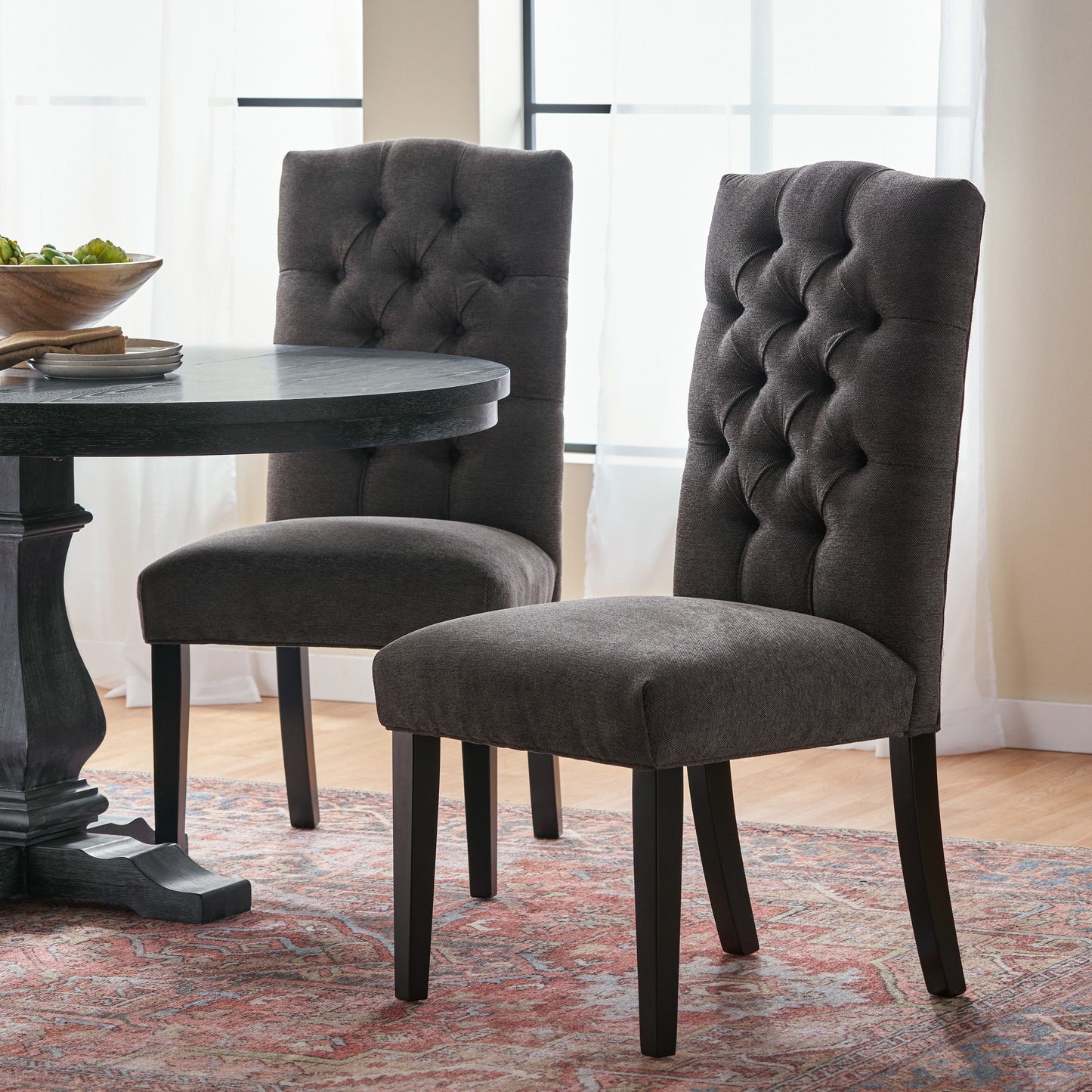 Harriet - Tufted Dining Chair (Set of 2) - Dark Gray