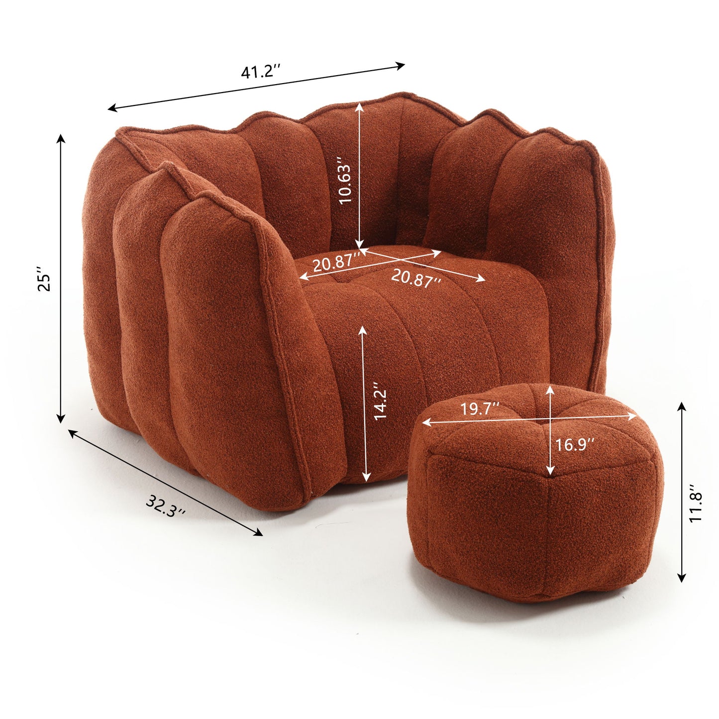 Soft Bean Bag Chair With High Resilient Foam (Chips) - Red / Brown