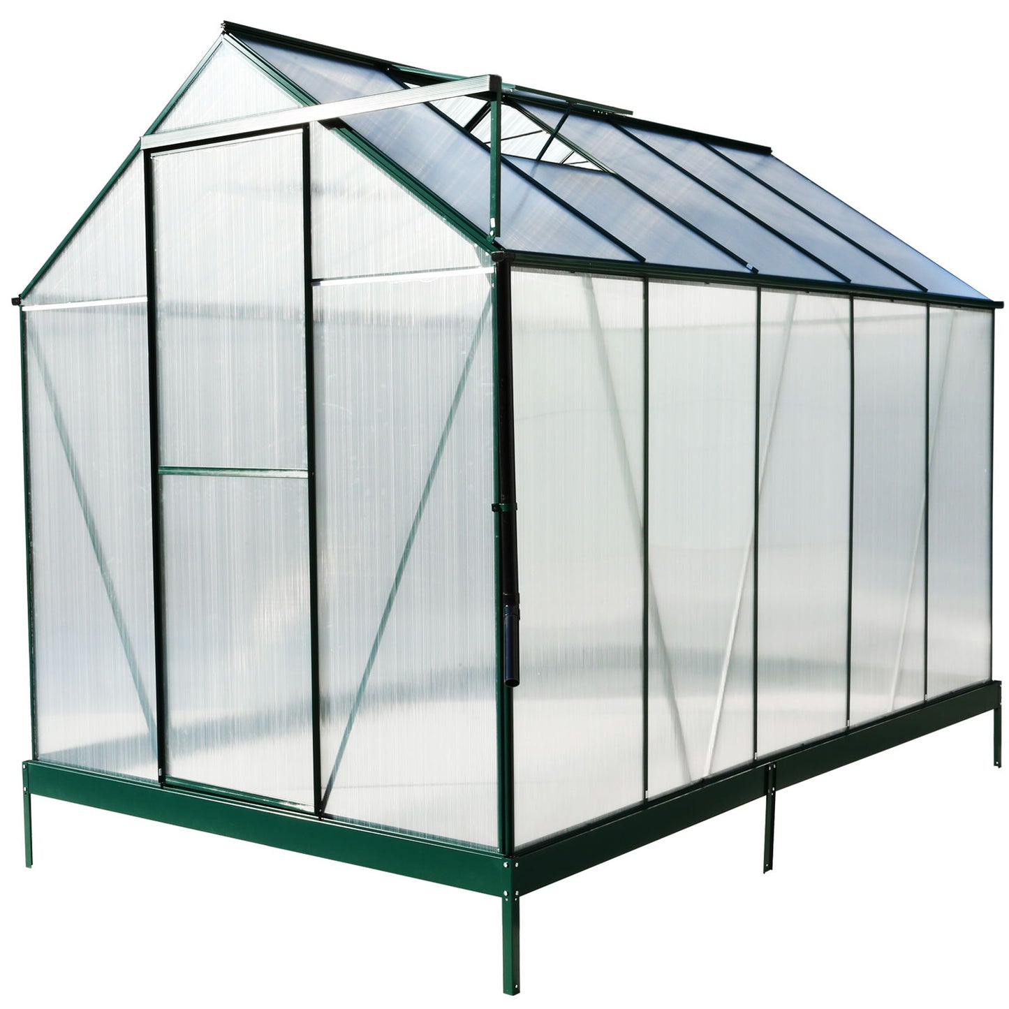 6.3'*10.2'*7' Polycarbonate Greenhouse, Heavy Duty Outdoor Aluminum Walk-In Green House Kit With Rain Gutter, Vent And Door For Backyard Garden - Green