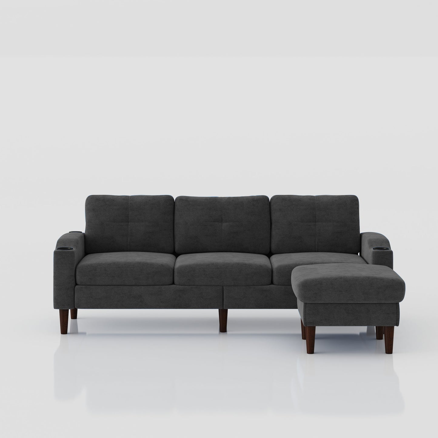 Convertible Combo Sofa, Sofa L Shaped, Sofa With Storage Cabinet Footstool, Living Room Sofa, Living Room 3 Seat Combo Sofa - Dark Gray